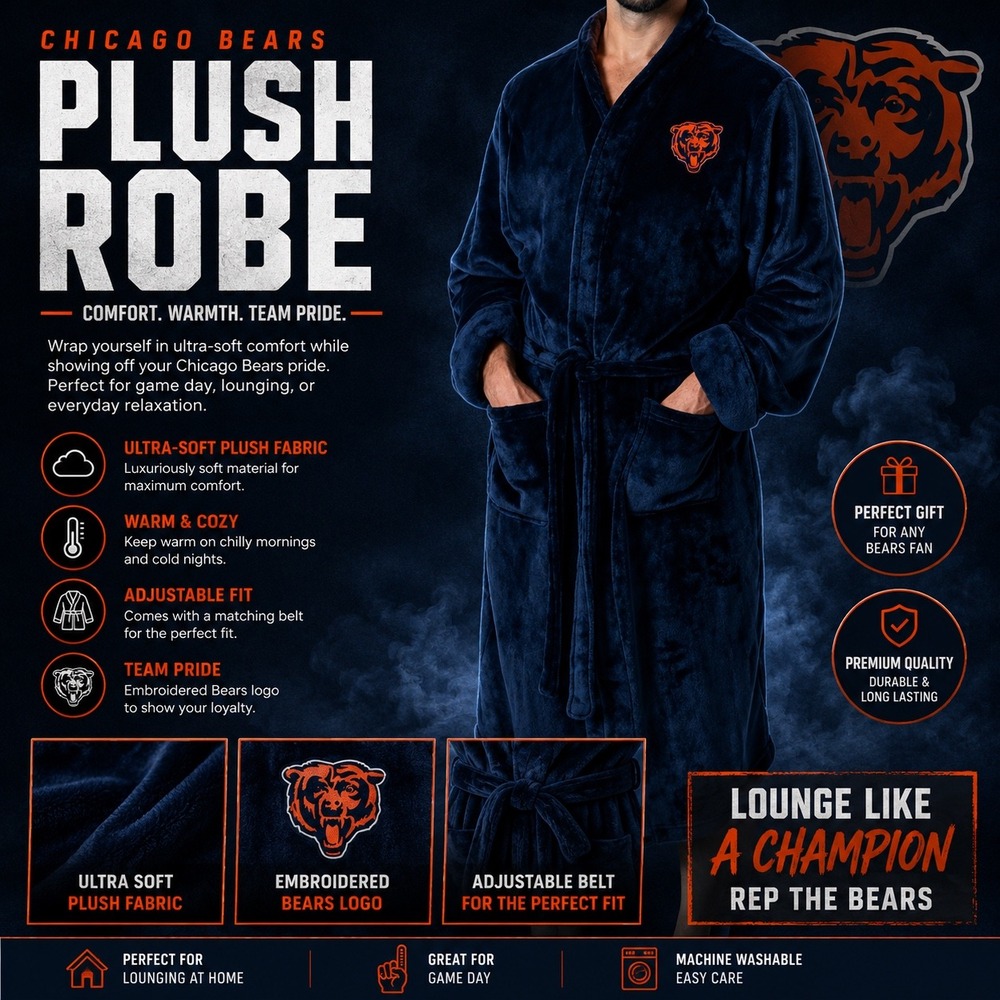 NFL Chicago Bears Mens L/XL Silk Touch 26 x 47 Inch  Embroidered Logo robe NWT